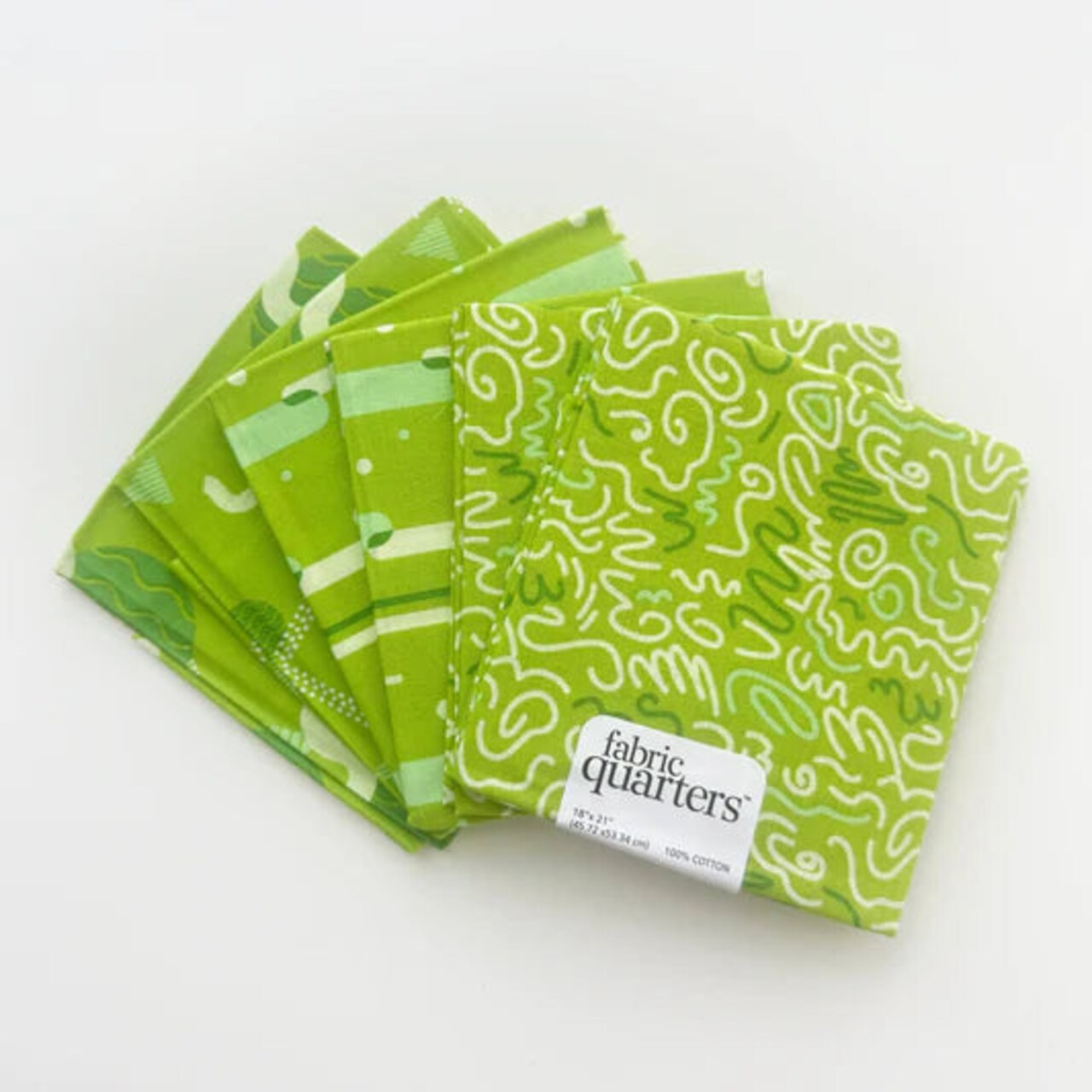 Paintbrush Studio 6 Fat Quarters - 3 Prints x 2 of Each Green Squiggles 100% Cotton Fabri-Quilt